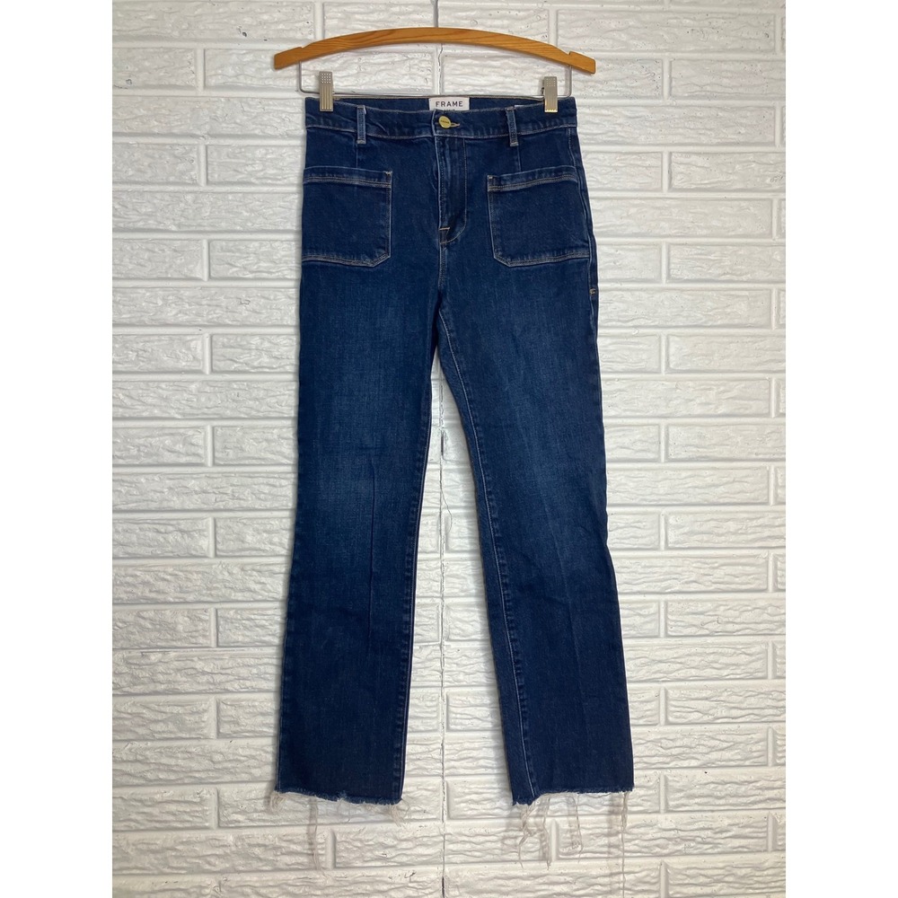 Frame denim Le Bardot straight jeans womens size 25 patch pockets raw hem casual
